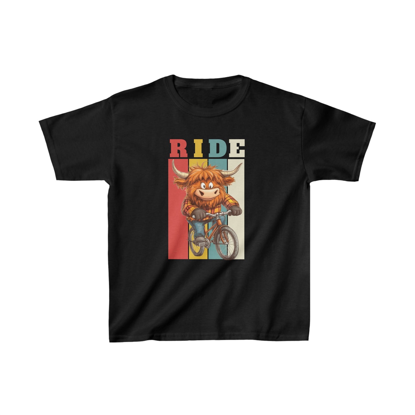 "RIDE" Cow on Bicycle Kids Tee