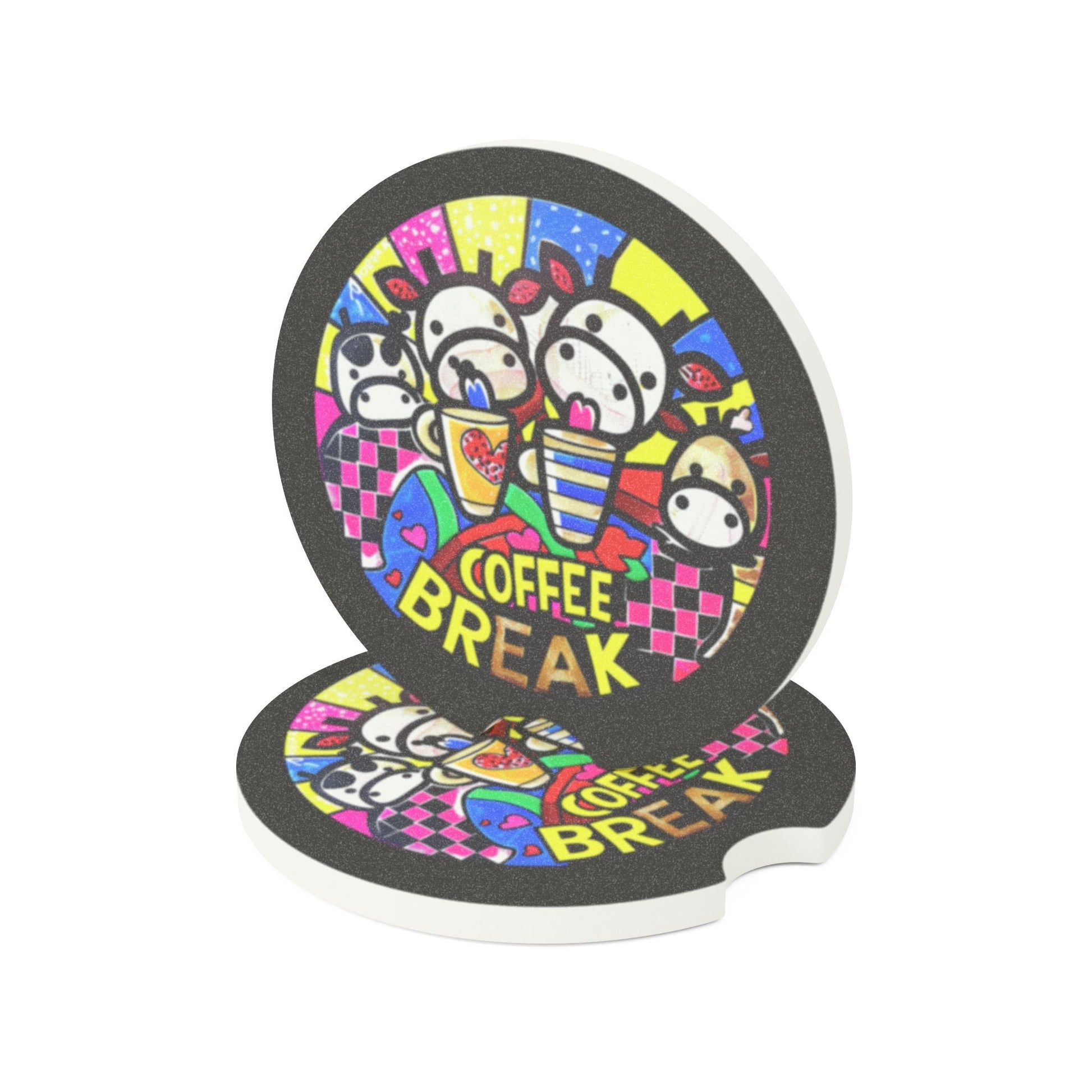 Coffee Break Cow Family Soapstone Car Coaster - Moobox