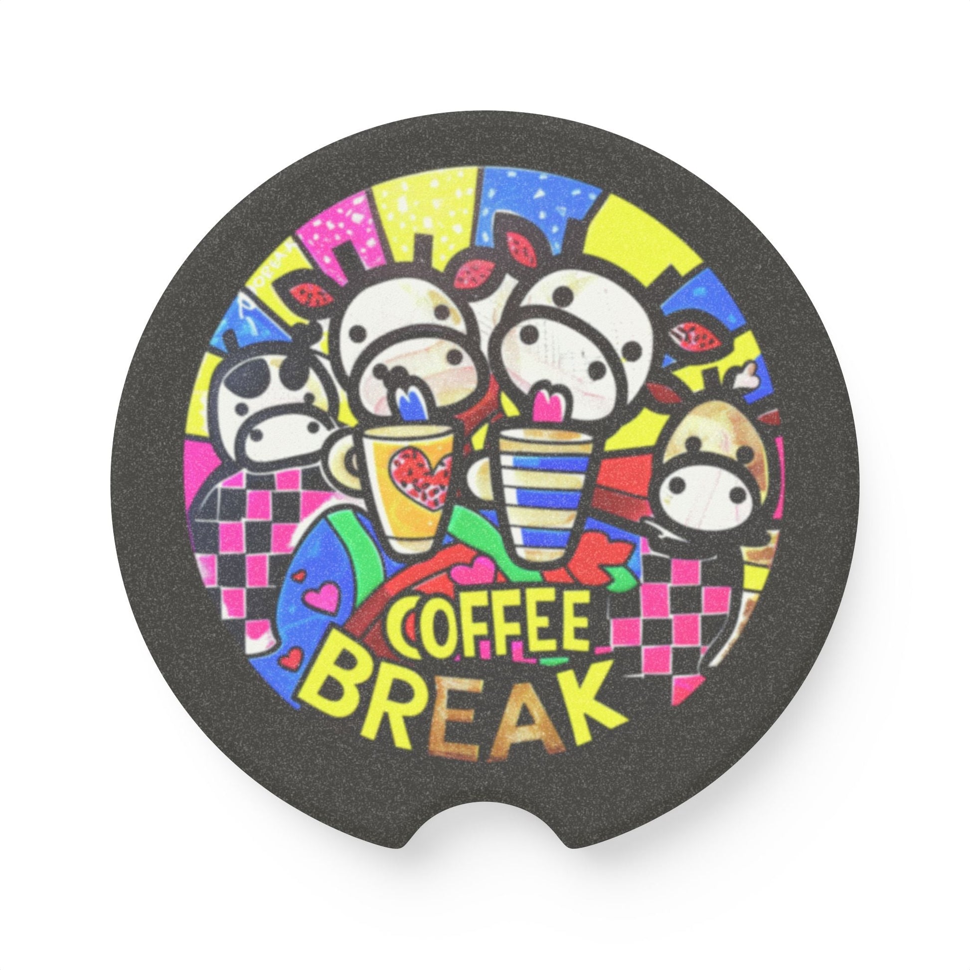 Coffee Break Cow Family Soapstone Car Coaster - Moobox