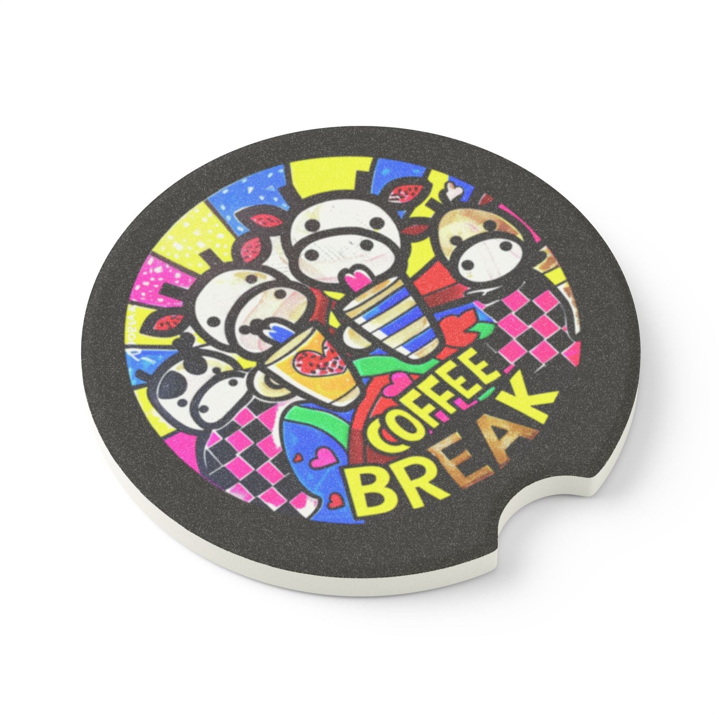 Coffee Break Cow Family Soapstone Car Coaster - Moobox